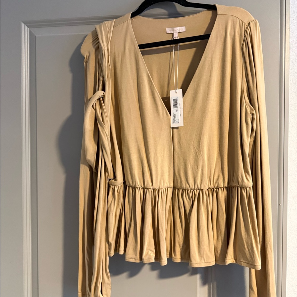 Rebecca Taylor Tan V-Neck Peplum Blouse